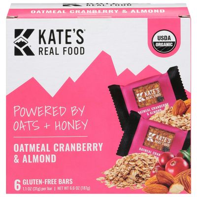 Generic K.ate's Real Food Oatmeal Cranberry and Almond Bars 6.6OZ Pack of 8