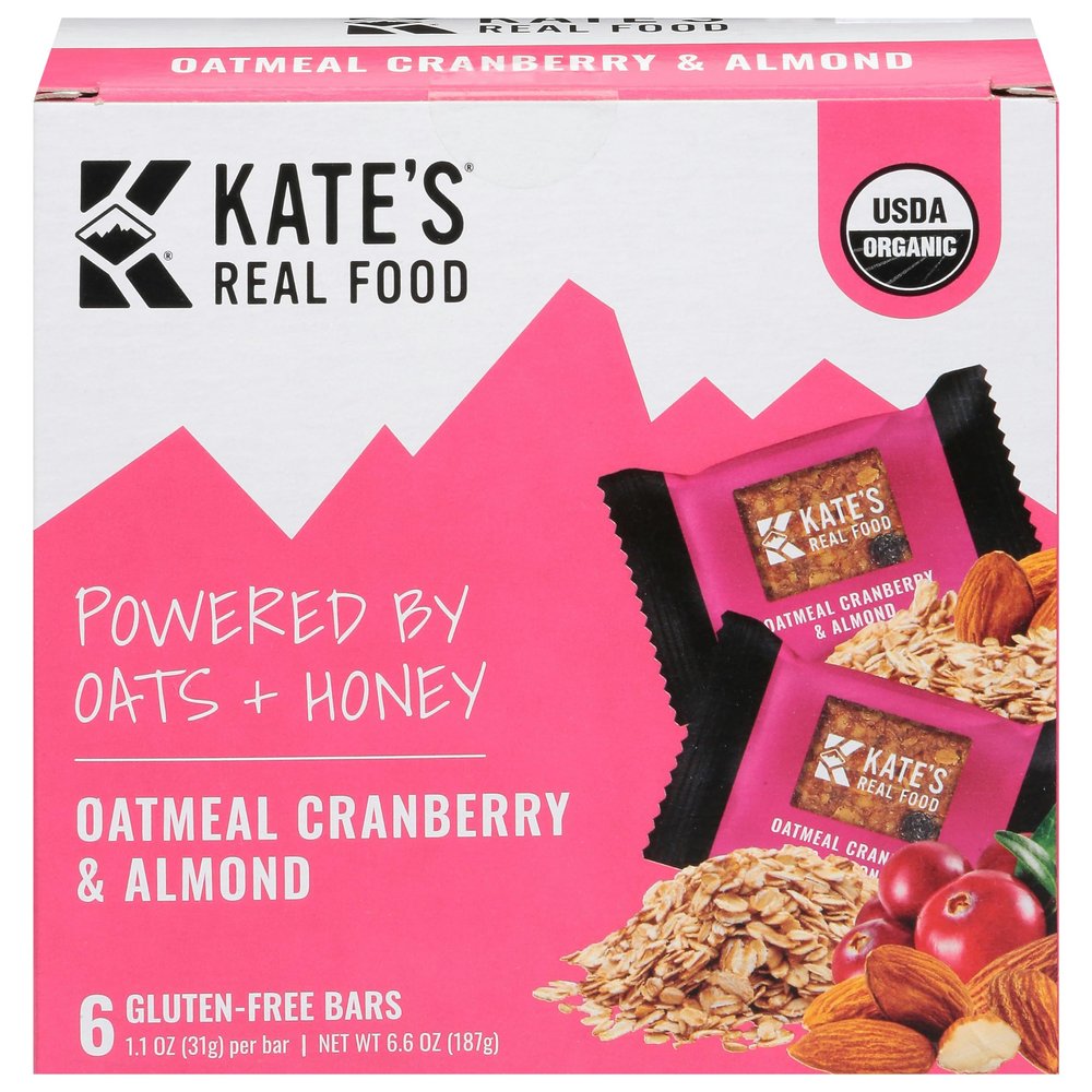 Generic K.ate's Real Food Oatmeal Cranberry and Almond Bars 6.6OZ Pack of 8