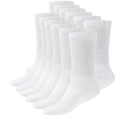 AC BASICS Men's & Women Diabetic Crew Style Physicians Approved Circulatory Cotton Socks, Non-binding 6 Pairs