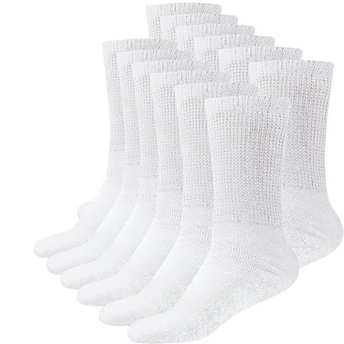 AC BASICS Men's & Women Diabetic Crew Style Physicians Approved Circulatory Cotton Socks, Non-binding 6 Pairs