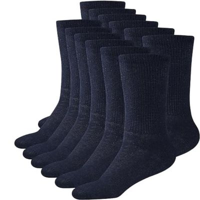 AC BASICS Men's & Women Diabetic Crew Style Physicians Approved Circulatory Cotton Socks, Non-binding 6 Pairs