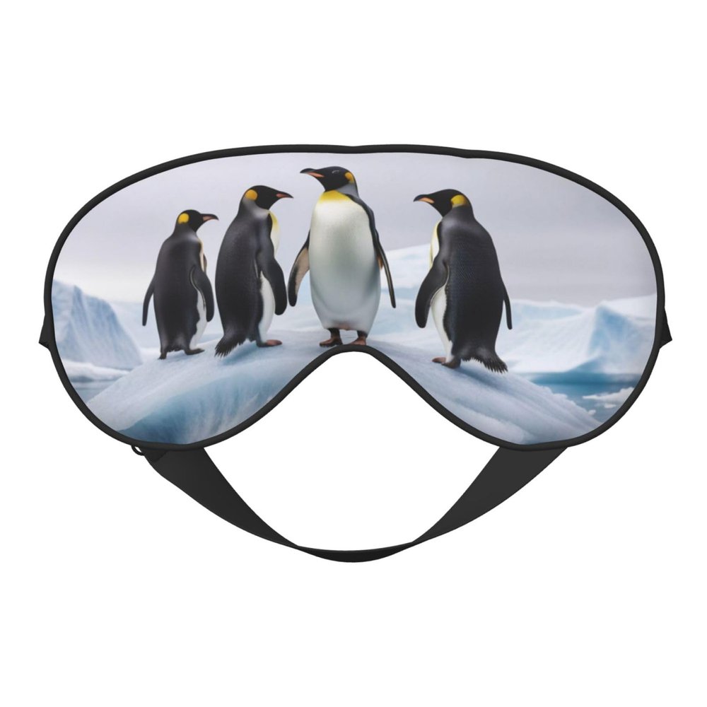 Soft Penguins on Iceberg Printed Eye Mask,Adjustable Breathable Eye Masks for Sleep,Light Blocking & Double-Sided