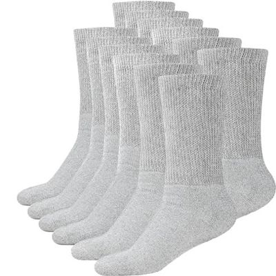 AC BASICS Men's & Women Diabetic Crew Style Physicians Approved Circulatory Cotton Socks, Non-binding 6 Pairs