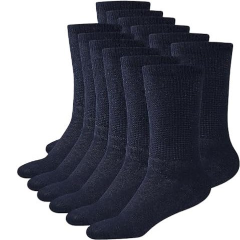 AC BASICS Men's & Women Diabetic Crew Style Physicians Approved Circulatory Cotton Socks, Non-binding 6 Pairs