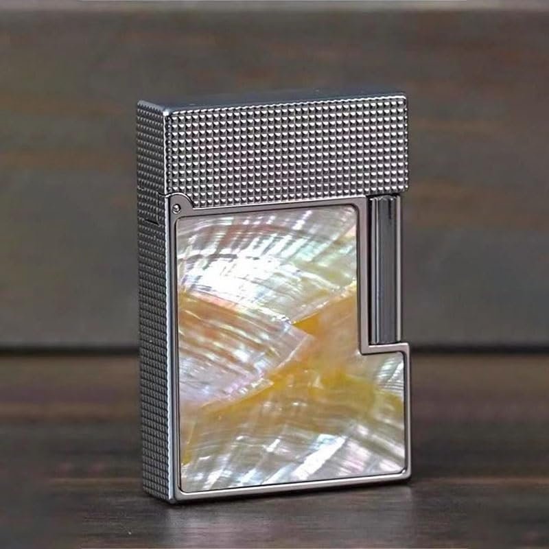 Butane Lighter, Open The Cover to Make a Sound, Inlaid With Colorful Shell Metal Lighter, Refillable, Adjustable Flame Cool Lighter, Suitable for Men'S Gifts, Women'S Gifts or Art Collection(Silver g)