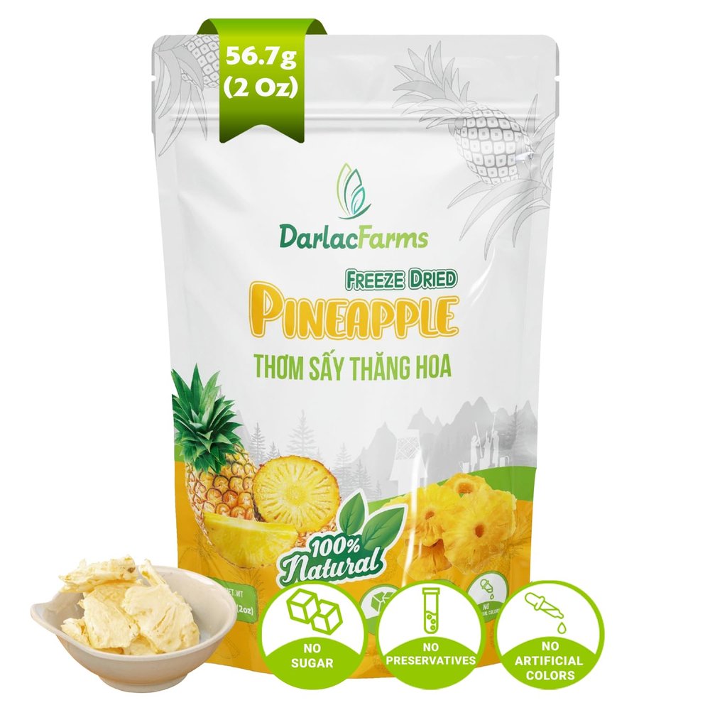 DARLAC FARMS Freeze Dried Pineapple Slices, 2 Oz  100% Fruit Only, No Sugar Added, Crispy Freeze Dried Fruit Snacks, Healthy Dried Fruit Snack for Kids & Adults