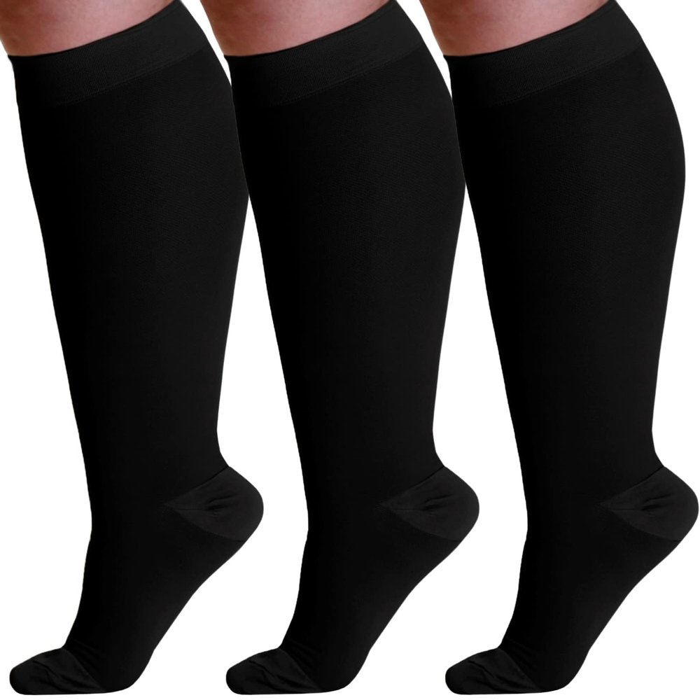 ABSOLUTE SUPPORT (3 Pairs) Opaque Knee High Graduated Compression Socks for Women and Men 20-30mmHg | For Swelling, Edema, Sclerotherapy, Diabetic - Black, Small - A501BL1-3