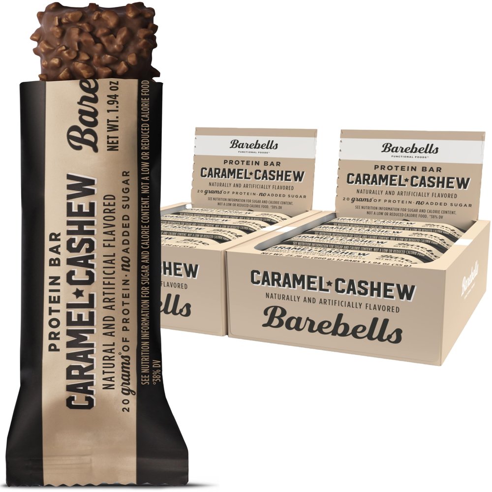Barebells Protein Bars Caramel Cashew - 12 Count,pack of 2-1.9oz Bars with 20g of High Protein - Chocolate Protein Bar with 1g of Total Sugars - Perfect on The Go Protein Snack & Breakfast Bar