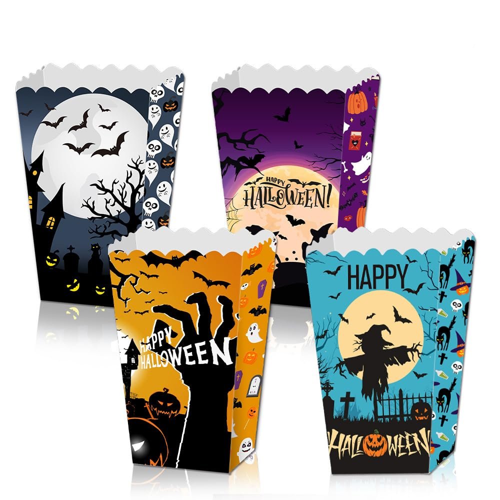 12 Pieces Halloween Popcorn Box Halloween Party Favor Snack Treat Boxes Candy Cookie Container Decorations Gifts for Kids Adults Halloween Party Favor Supplies
