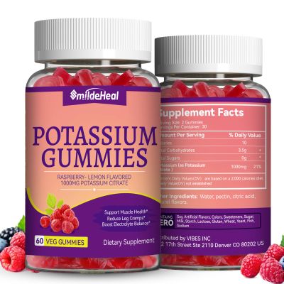 2 Pack Potassium Supplement Gummies 1000mg, Potassium Gummies for Adults, Support Leg Cramps & Muscle Health - Vegan,120 Count