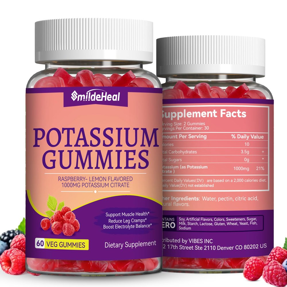 2 Pack Potassium Supplement Gummies 1000mg, Potassium Gummies for Adults, Support Leg Cramps & Muscle Health - Vegan,120 Count