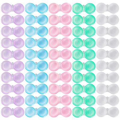 KAOPET 50 Pack Contact Lens Cases, Transparent Contact Cases Bulk in 5 colors, Cute Contact Lenses Case Leak-proof, Eye Contact Case for Home and Travel
