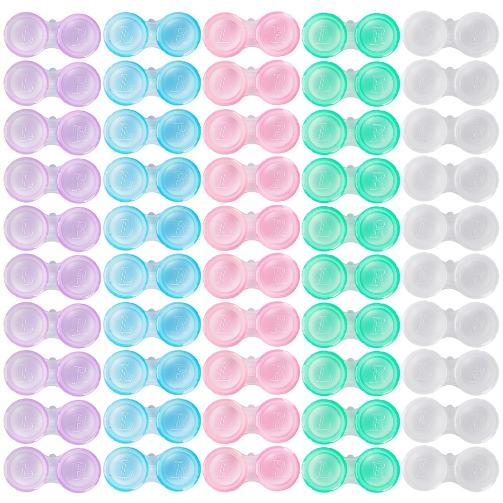 KAOPET 50 Pack Contact Lens Cases, Transparent Contact Cases Bulk in 5 colors, Cute Contact Lenses Case Leak-proof, Eye Contact Case for Home and Travel