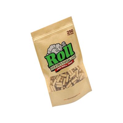 250 Tips Natural Unbleached Pre-Rolled Filter Tips, 6.5mm - Bag of 250 Tips