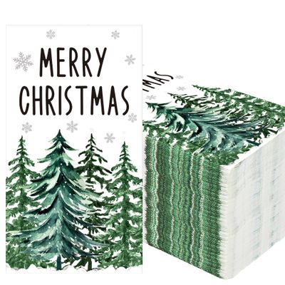 100 PCS Christmas Guest Napkins Disposable Xmas Tree Paper Napkin Merry Christmas Decorative Party Dinner Hand Towels for Xmas Winter Bathroom Kitchen Holiday Party Supplies