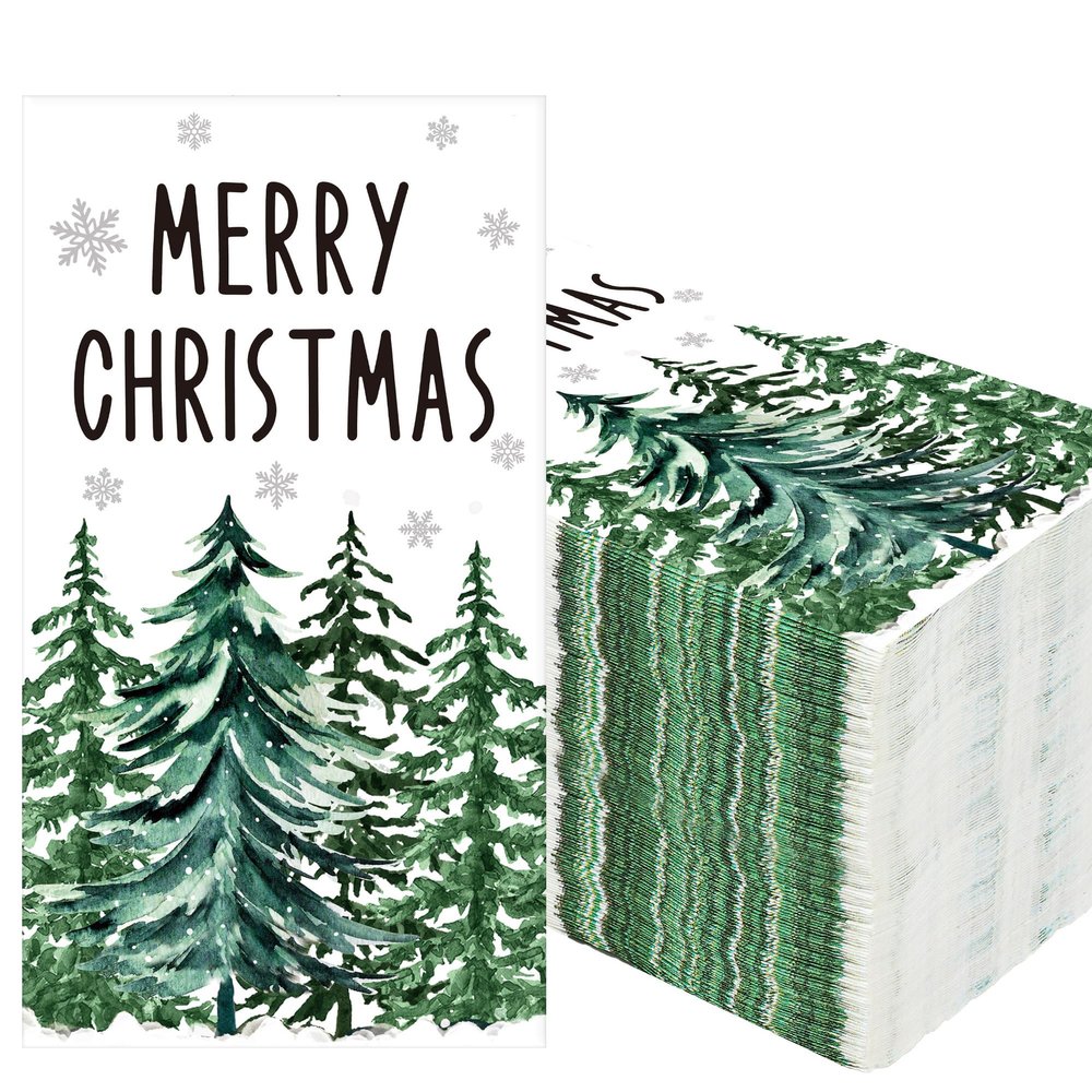 100 PCS Christmas Guest Napkins Disposable Xmas Tree Paper Napkin Merry Christmas Decorative Party Dinner Hand Towels for Xmas Winter Bathroom Kitchen Holiday Party Supplies