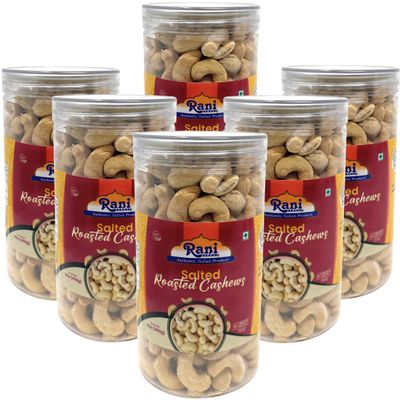 Rani Salted Roasted Cashews 14oz (400g) PET Jar, Pack of 6, Non-Fried, Oil Free ~ All Natural | Vegan | Gluten Friendly | NON-GMO | Kosher | Air Roasted, Crunchy & Flavorful