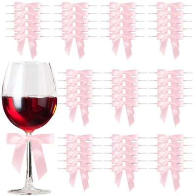 Satin Ribbon Pink Bow Decor 2.5" Premade Twist Tie Bows for Gift Wrapping, Treat Bags, Party Favors, Wedding Decorations - 50 Counts