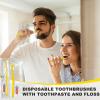 FAOEHN 50 pcs Disposable Toothbrushes with Toothpaste and Floss,Yellow Bulk Single Use Toothbrush Floss Pick Individually Wrapped Disposable Travel Toothbrushes Kit for Homeless,Airbnb,Hotel,Guest view 2