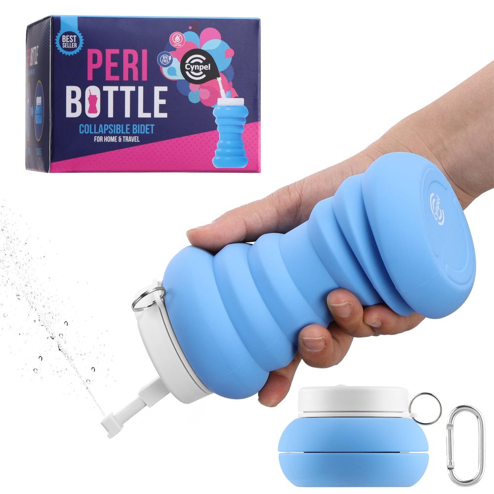 Cynpel Foldable Peri Bottle - Compact Leak-Proof Portable Travel Bidet Sprayer - Ideal for Postpartum Care Perineal Spray Wash & Personal Hygiene - Jet Spray Portable Bidet - Blue