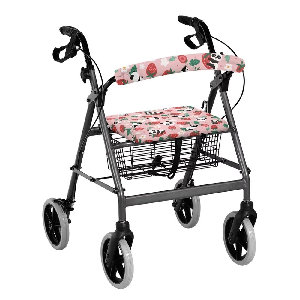 Gomyblomy Panda Rollator Walker Accessories for Seniors Daisy Strawberry Print Walker Seat Covers for Women Universal Soft Walker Seat and Backrest Covers
