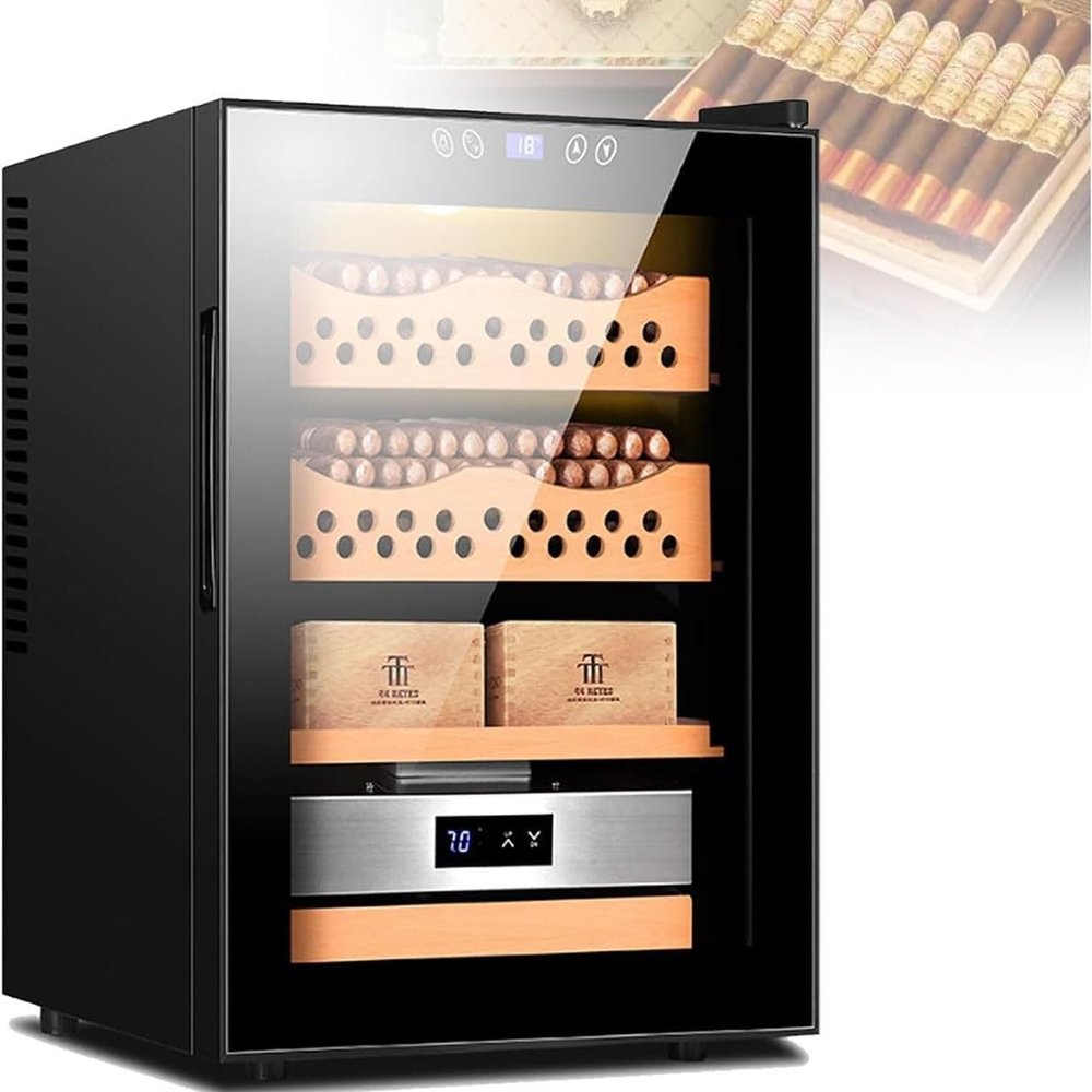 AWAYDD Intelligent Electronic Cigar Cabinet, Cigar Humidor Cabinet for 300 Cigars, Electric Cooling Cigar Fridge, Cedar Wood Lined and 4 Layer Drawers, Temperature 11~18C, 20240719