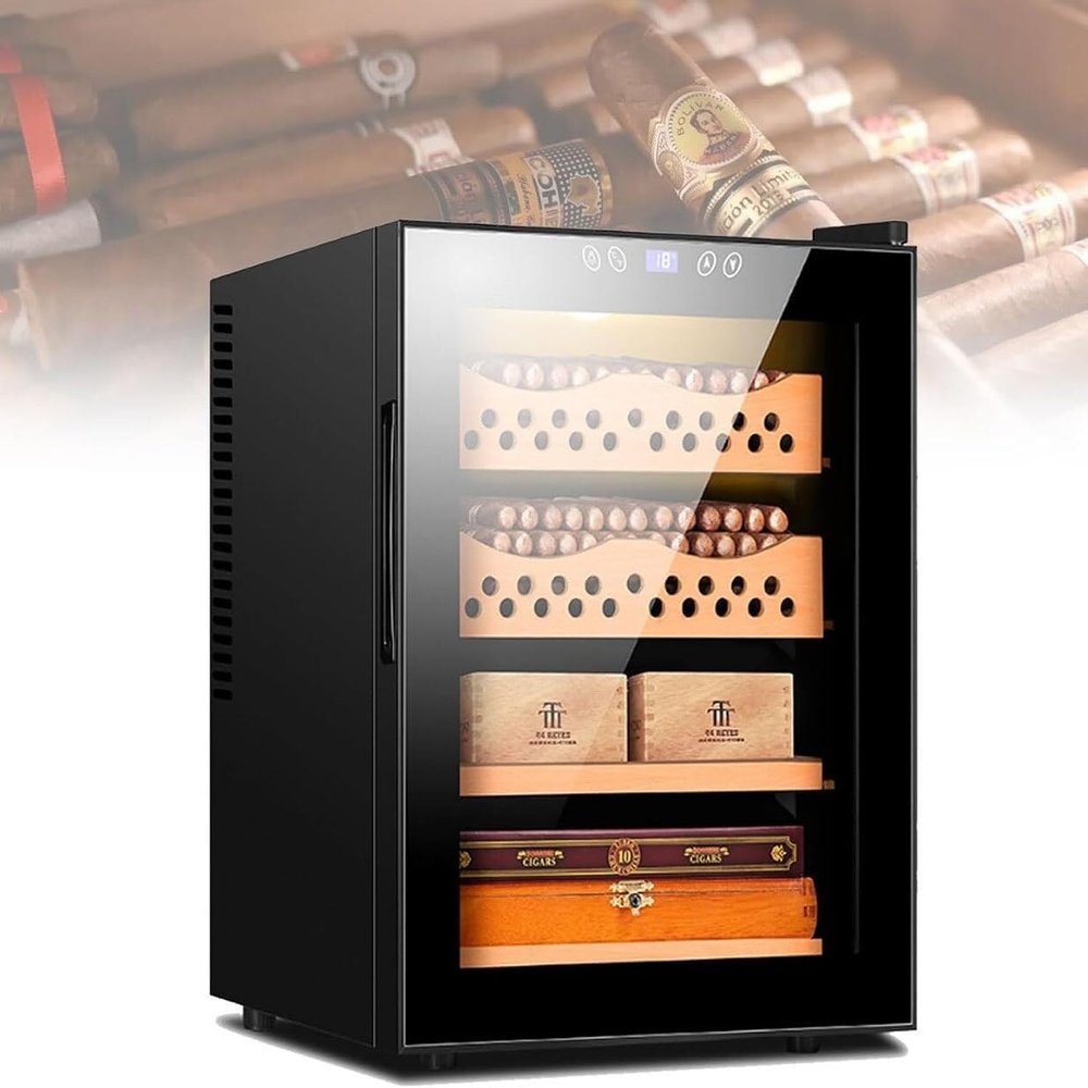 AWAYDD 50L Intelligent Cigar Humidor, Electric Cooling Cigar Fridge, 300 Cigars Capacity Humidor Cabinet with Cedar Shelves, 11~18C Temperature Control, 20240719