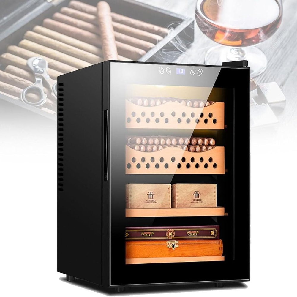 AWAYDD Electric Cigar Humidors Temperature Control Cabinet, 300 Cigars Capacity Cooling Cigar Fridge With Spanish Cedar Wood Shelves Drawer, For Home Office and Bar, 20240719