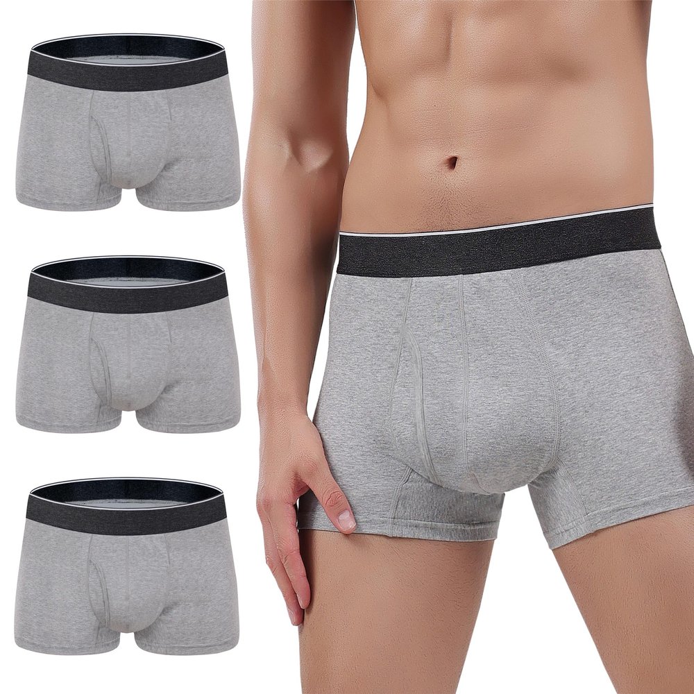 AIRCUTE Men Urine Incontinence Underwear Fly Front Opening Absorbent Leak Proof Boxer Brief for leaks 60 ML 3 Pack(Small, 3 Gray)