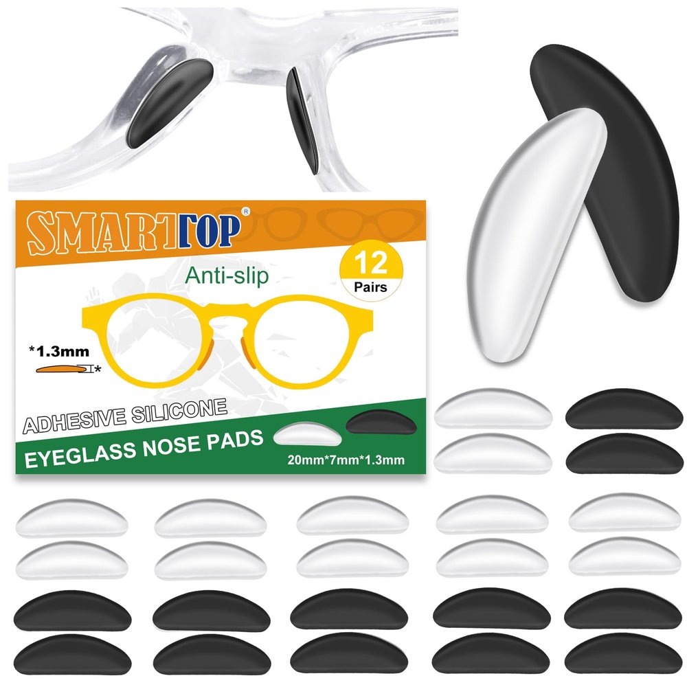 Adhesive Nose Pad,12 Pairs 1.3mm Ultra Thin Stick On Eyeglass Nose pad with Super Sticky Backing,Silicone Anti-Slip for Glasses Sunglasses