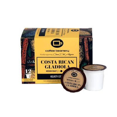 Costa Rican Gladiola Coffee Pods by Coffee Beanery | 12ct Specialty Coffee Pods Medium Roast Coffee Pods| 100% Specialty Arabica Coffee| Gourmet Coffee Pods