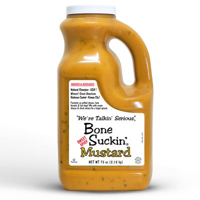 Bone Suckin' Sweet Spicy Mustard, National Champion (75 oz)- Made in the USA, Non-GMO, Gluten-Free, Kosher and has No High Fructose Corn Syrup.
