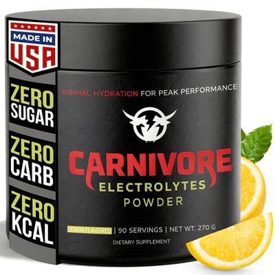Carnivore Electrolytes Lemon Keto Electrolytes Powder, 90 Servings - Daily Electrolyte Hydration Powder, Sugar Free Electrolytes, Zero Calories - Good for Carnivore Diet, Preworkout, & Post Workout