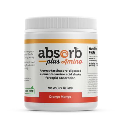 Absorb Plus Amino Nutritional Supplement, Nutritional Support, Non-GMO, Gluten Free, Elemental Free-Form Amino Acid Formula (50g, Orange-Mango)