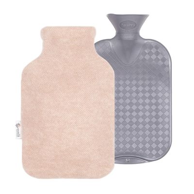 2.0L Fashy Hot Water Bottle with Barker Textiles 100% Wool Cover (Beige) Hot Water Bag with Cover