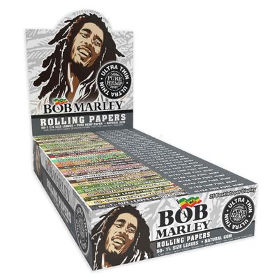 Bob Marley Rolling Paper - 1 1/4" Medium Size (78mm) Ultra Thin Paper - Box of 25 Booklets! (50 Leaves Per Book)
