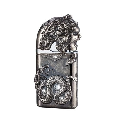 YAINWFVD Dual Flame Lighter, Windproof Blue Flame and Soft Flame Lighter switchable, Portable Embossed Metal Lighter with Visible Gas Window, Suitable for Indoor and Outdoor use(C)