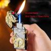YAINWFVD Dual Flame Lighter, Windproof Blue Flame and Soft Flame Lighter switchable, Portable Embossed Metal Lighter with Visible Gas Window, Suitable for Indoor and Outdoor use(C) view 2