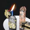 YAINWFVD Dual Flame Lighter, Windproof Blue Flame and Soft Flame Lighter switchable, Portable Embossed Metal Lighter with Visible Gas Window, Suitable for Indoor and Outdoor use(C) view 3