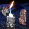 YAINWFVD Dual Flame Lighter, Windproof Blue Flame and Soft Flame Lighter switchable, Portable Embossed Metal Lighter with Visible Gas Window, Suitable for Indoor and Outdoor use(C) view 4