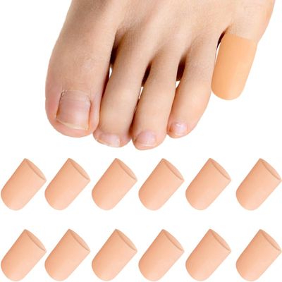 12 PCS Gel Toe Protectors for Men and Women to Protect and Cushion Corns, Calluses, Toe Blisters, Hammer Toes, Ingrown or Missing Toenails, Relieve Foot Pain (Beige, S)