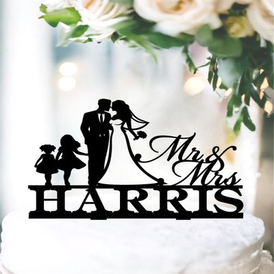 Family Wedding Cake Topper With Kids, Custom Mr and Mrs With Children Cake Topper, Child's Cake Topper for Wedding, Personalized Family Topper With Girls, Unique Family Wedding Cake Decoration