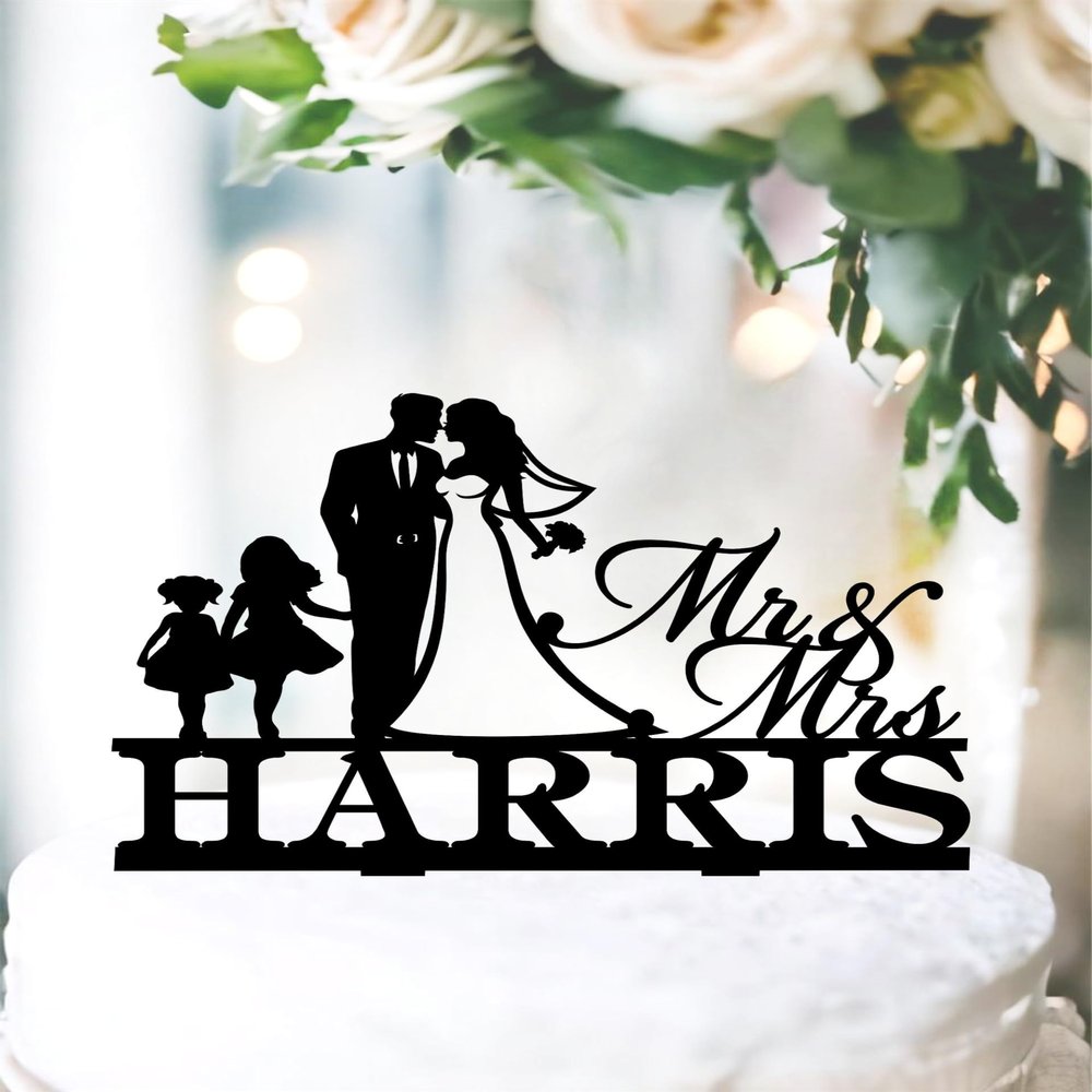 Family Wedding Cake Topper With Kids, Custom Mr and Mrs With Children Cake Topper, Child's Cake Topper for Wedding, Personalized Family Topper With Girls, Unique Family Wedding Cake Decoration