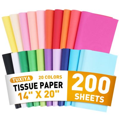 200 Sheets Tissue Paper, 20 Colors 14" X 20" Tissue Papers for Gift Bags Birthday Party Flower Decoration, Colored Tissue Paper Bulk for Packaging