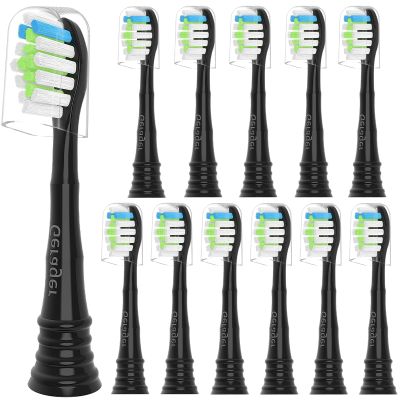 GERAGER Toothbrush Replacement Heads Compatible with with Philips Sonicare and More Click-on Handles, Tooth Brush Head 12 Pack Black