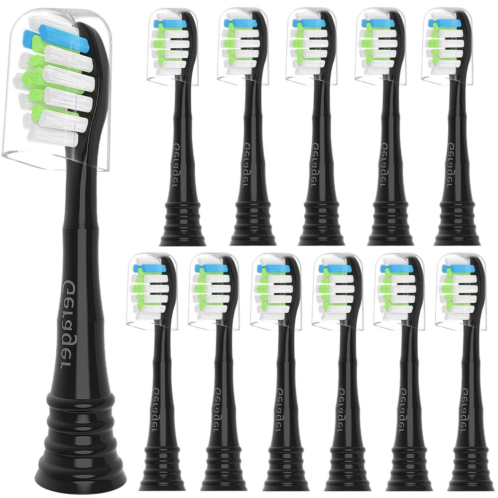 GERAGER Toothbrush Replacement Heads Compatible with with Philips Sonicare and More Click-on Handles, Tooth Brush Head 12 Pack Black