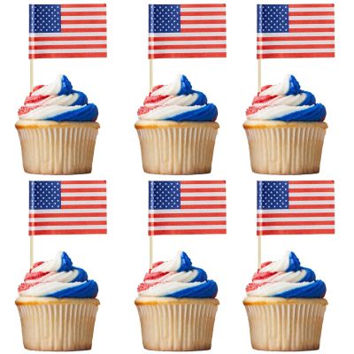 100 Pcs USA American Flag Cupcake Topper Double Sided Mini Cupcake Toppers for World Cup Party Army Graduation Party Sport events President Day USA Patriotic Party Supplies