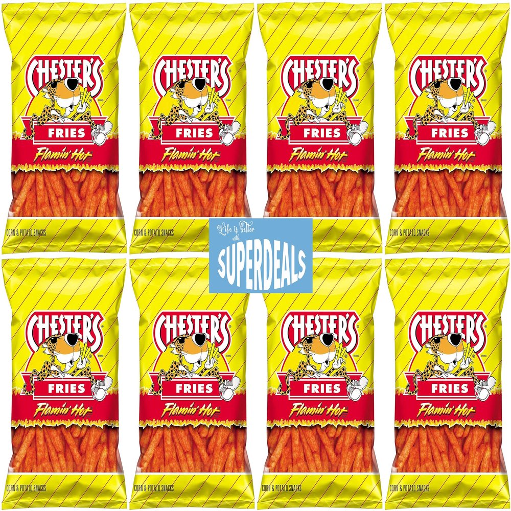 Chesters Flamin' Hot Fries | Value Pack Bundled by SUPERDEALS | 1.75 Oz Bag | Pack of 8 with mystery gift in every order