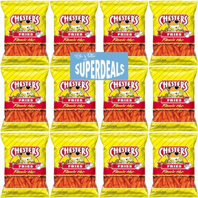 Chesters Flamin' Hot Fries | Value Pack Bundled by SUPERDEALS | 1.75 Oz Bag | Pack of 12 with mystery gift in every order