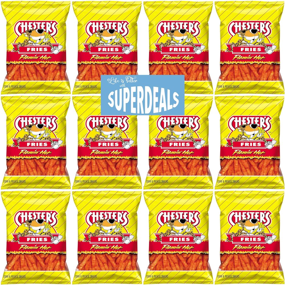Chesters Flamin' Hot Fries | Value Pack Bundled by SUPERDEALS | 1.75 Oz Bag | Pack of 12 with mystery gift in every order